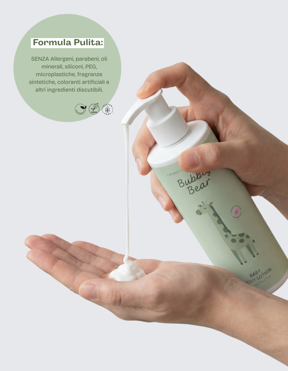 Crema corpo baby bio Bubbly Bear – formula pulita senza allergeni, parabeni, siliconi e microplastiche