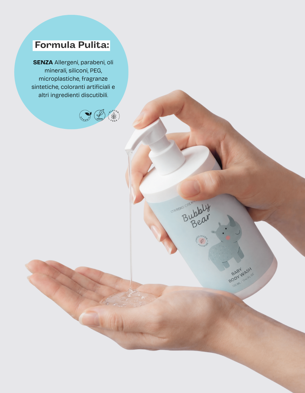Detergente baby bio 3 in 1 Bubbly Bear – formula pulita senza allergeni, parabeni, siliconi e microplastiche