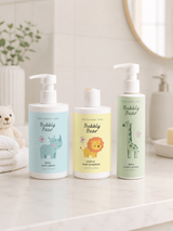 Set baby bio Il Completo Bubbly Bear – shampoo, detergente 3 in 1 e crema corpo idratante ultra-delicati per neonati
