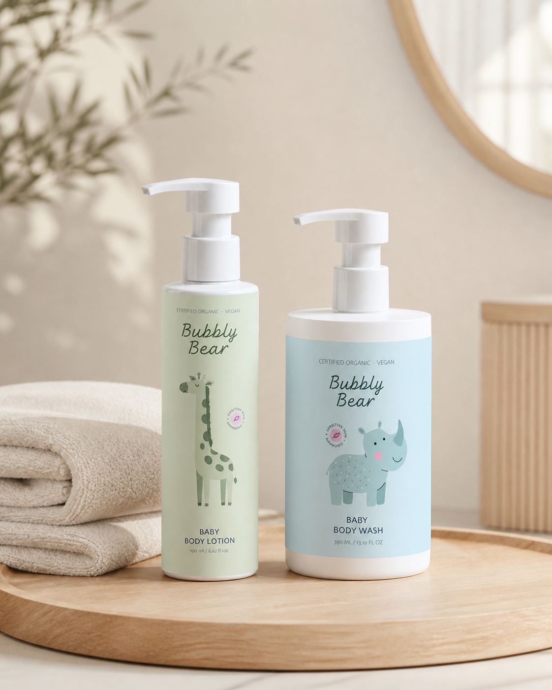 Set baby bio L'Essenziale Bubbly Bear – detergente 3 in 1 e crema corpo idratante ultra-delicati per neonati